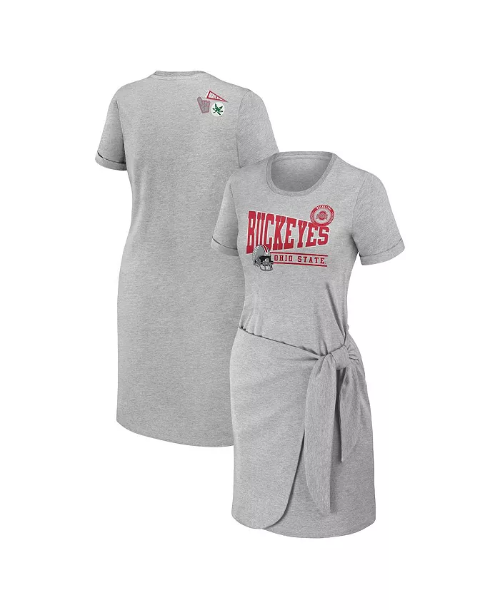 Alfani WEAR By Erin Andrews Women's Heather Gray Ohio State Buckeyes Knotted T-shirt Dress Sports Fan Shop