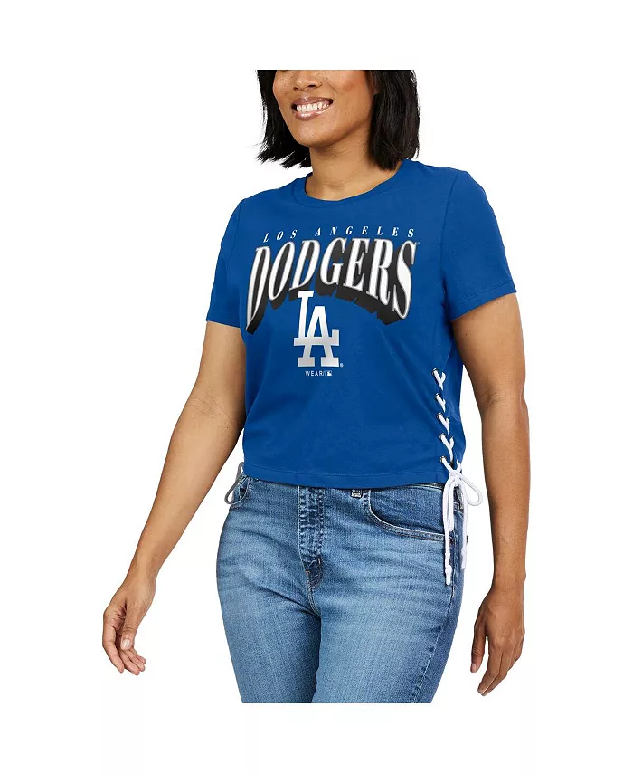 Alfani WEAR By Erin Andrews Women's Royal Los Angeles Dodgers Side Lace-Up Cropped T-shirt Sports Fan Shop