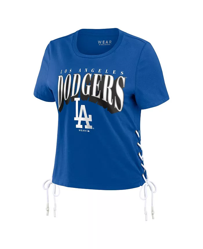 Alfani WEAR By Erin Andrews Women's Royal Los Angeles Dodgers Side Lace-Up Cropped T-shirt Sports Fan Shop