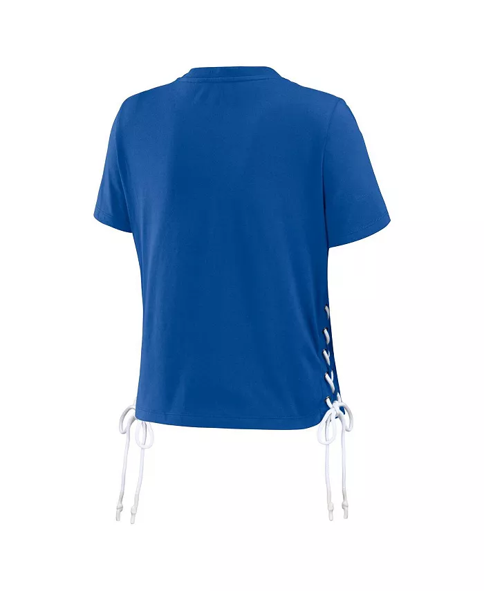 Alfani WEAR By Erin Andrews Women's Royal Los Angeles Dodgers Side Lace-Up Cropped T-shirt Sports Fan Shop