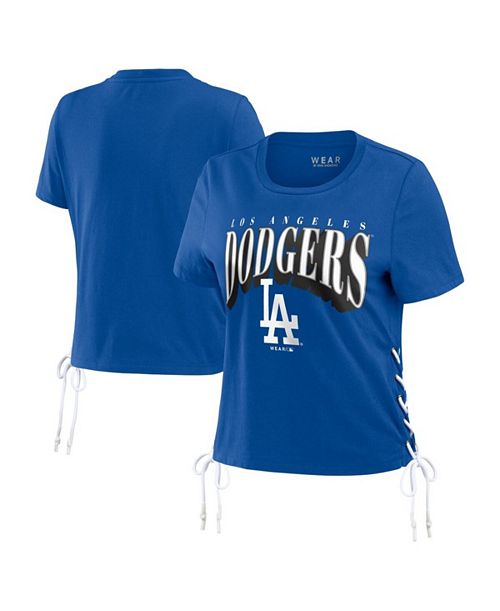 alfani WEAR by Erin Andrews Women's Royal Los Angeles Dodgers Side Lace-Up Cropped T-shirt Sports Fan Shop