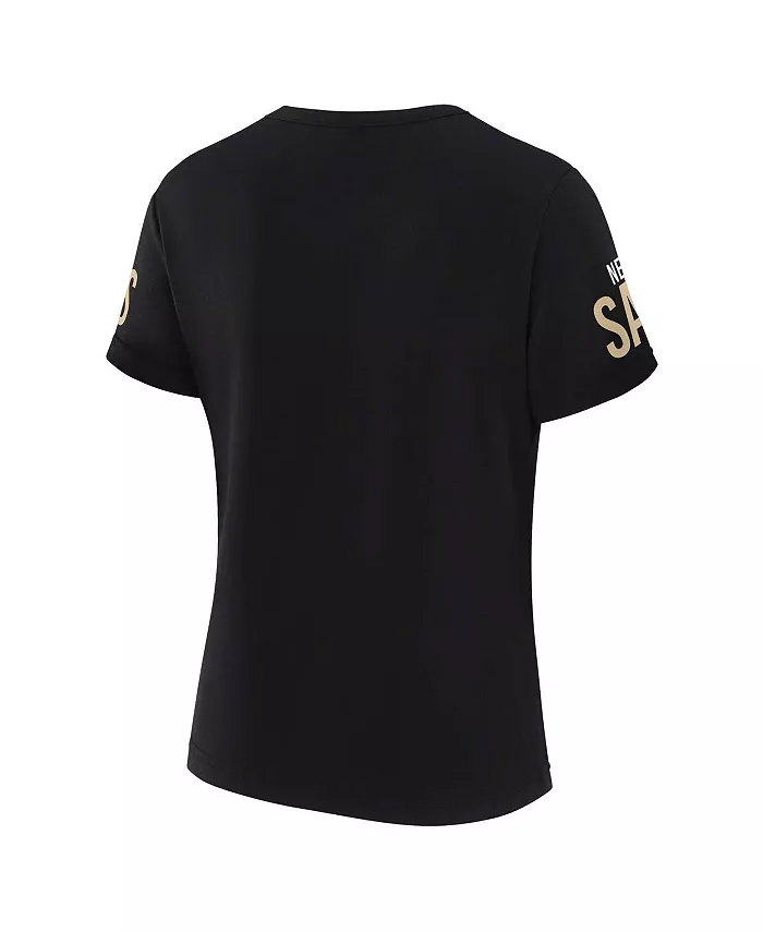 Alfani WEAR By Erin Andrews X Gracie Hunt Women's Black New Orleans Saints Draft Me Lace-Up T-Shirt Sports Fan Shop