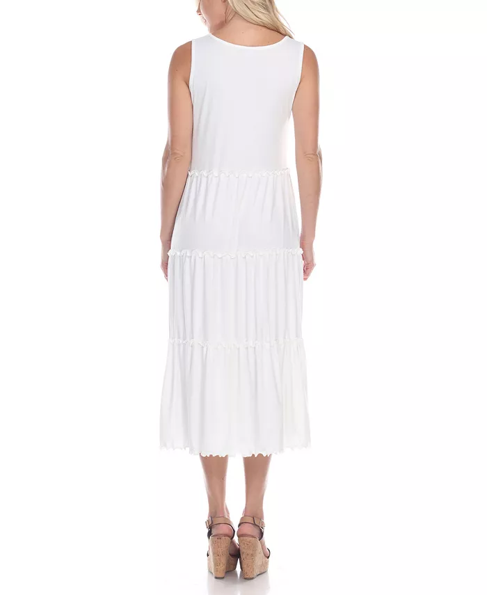 Alfani White Mark Women's Scoop Neck Tiered Midi Dress Women's Fashion Shoes & Accessories