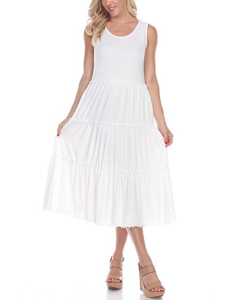alfani White Mark Women's Scoop Neck Tiered Midi Dress Women's Fashion Shoes & Accessories