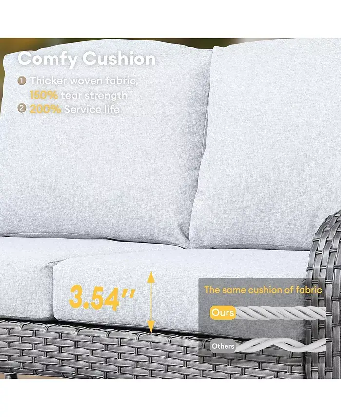 Alfani Xizzi 5-Piece Outdoor Wicker Patio Furniture Set Double Resistance Rattan Rocking Chair And Coffee Table Conversation Set For Balcony Backyard And Deck With Soft Cushions And Metal Table All Outdoor & Patio