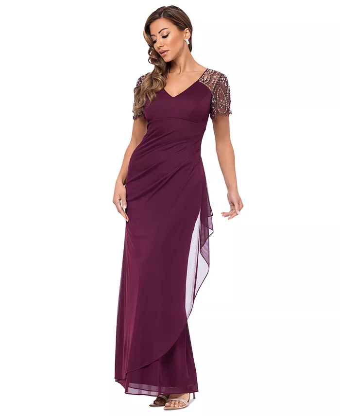 Alfani XSCAPE Beaded-Sleeve Gown Women's Fashion Shoes & Accessories