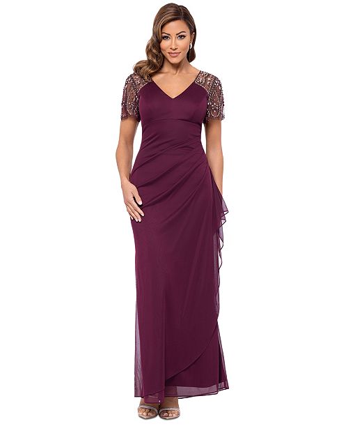 alfani XSCAPE Beaded-Sleeve Gown Women's Fashion Shoes & Accessories