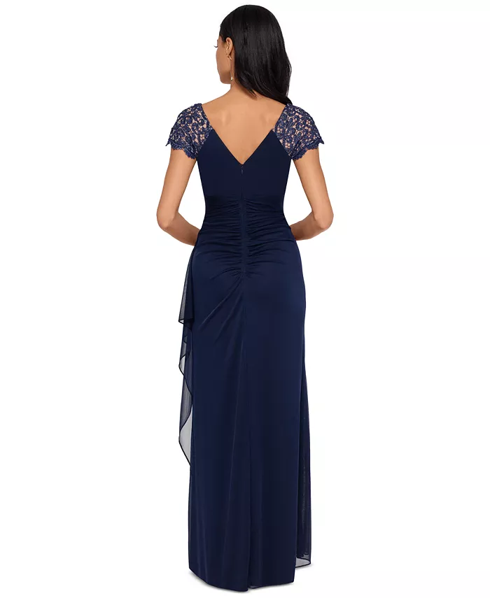 Alfani XSCAPE Lace-Sleeve Chiffon Gown Women's Fashion Shoes & Accessories