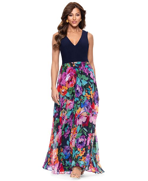alfani XSCAPE Petite Mixed-Media V-Neck Sleeveless Gown Women's Fashion Shoes & Accessories