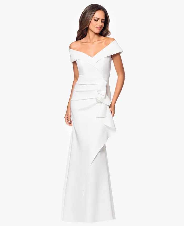 Alfani XSCAPE Petite Off-The-Shoulder Ruffle Gown Women's Fashion Shoes & Accessories