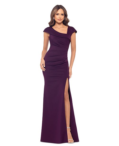 alfani XSCAPE Women's Asymmetric-Neck Side-Slit Gown Women's Fashion Shoes & Accessories