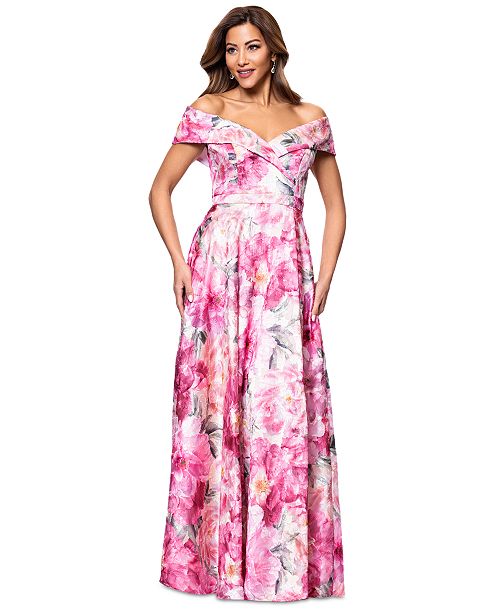 alfani XSCAPE Women's Printed Off-The-Shoulder Gown Women's Fashion Shoes & Accessories