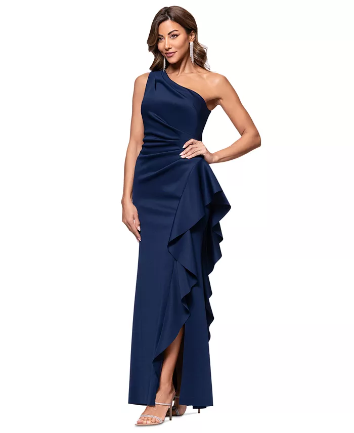 Alfani XSCAPE Women's Ruffled One-Shoulder Scuba Gown Women's Fashion Shoes & Accessories