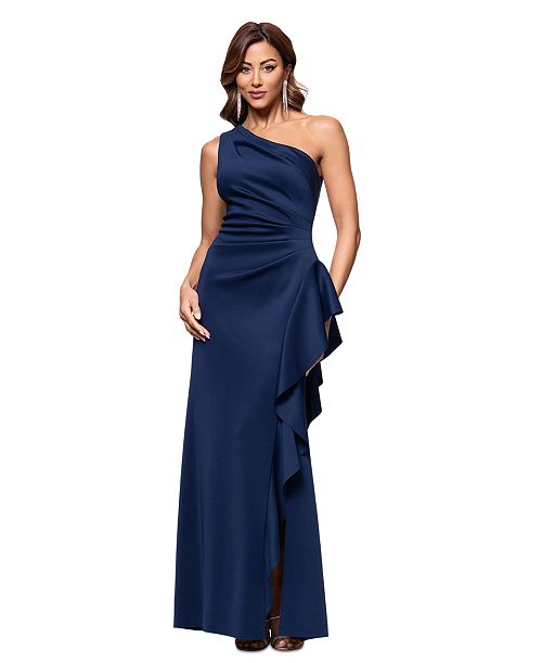 alfani XSCAPE Women's Ruffled One-Shoulder Scuba Gown Women's Fashion Shoes & Accessories