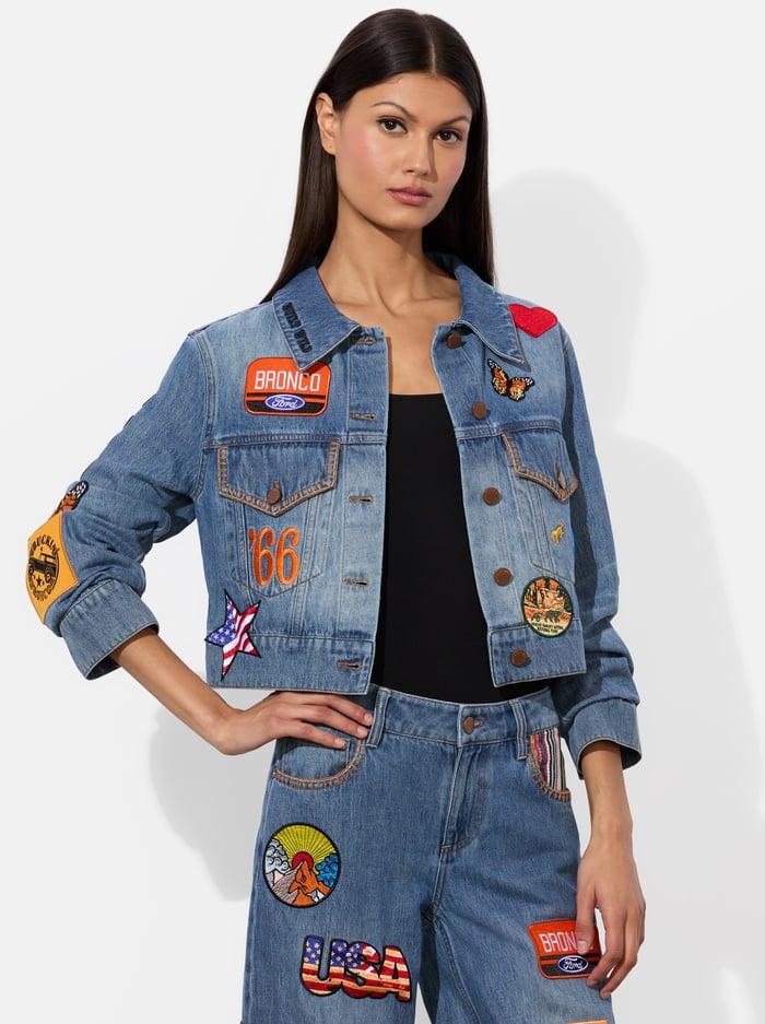 alice & olivia A+O X BRONCO JEFF DENIM JACKET BROOKLYN BLUE