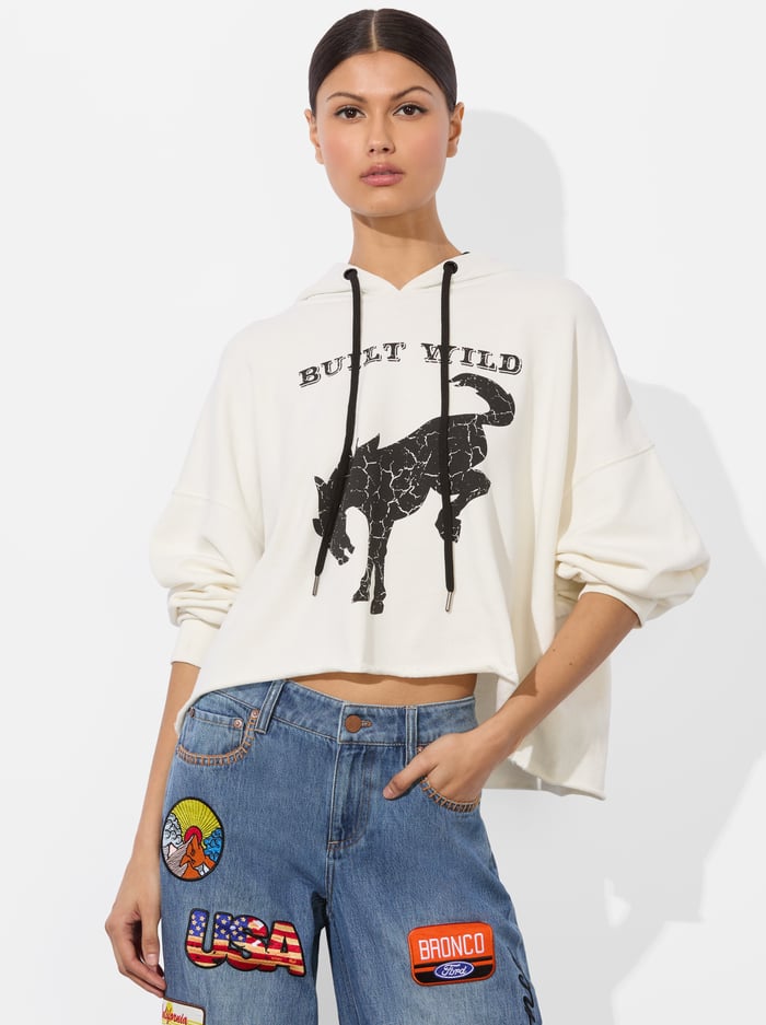 alice & olivia A+O X BRONCO SUNNY CROPPED HOODIE BUILT WILD
