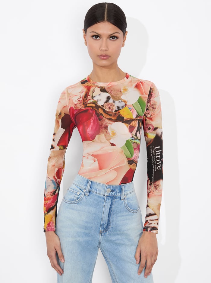 alice & olivia A+O x KELLY DABBAH DELAINA MESH TOP THRIVE