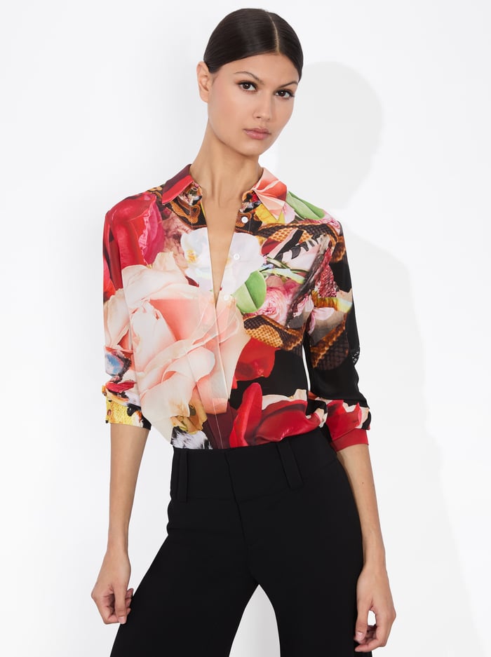 alice & olivia A+O x KELLY DABBAH WILLA PLACKET TOP THRIVE