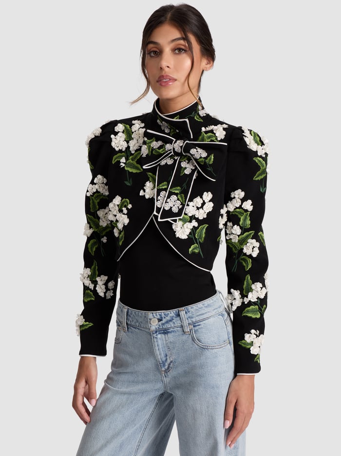 alice & olivia ADDISON BOW JACKET BLACK/OFF WHITE