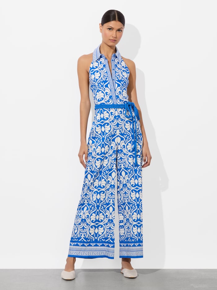 alice & olivia ALARA LINEN JUMPSUIT SOIREE TRUE BLUE