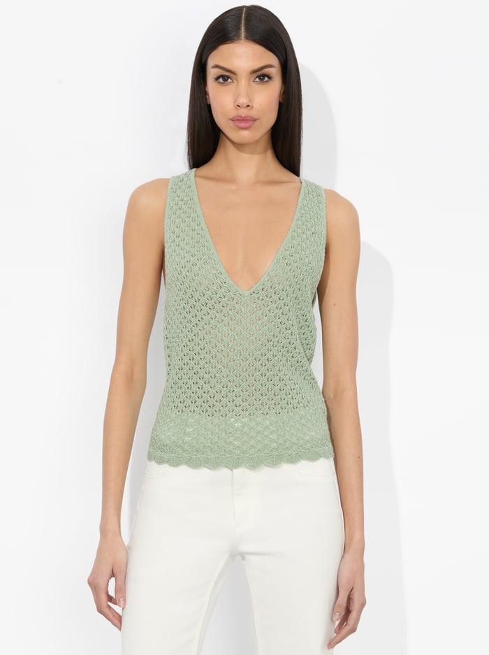 alice & olivia ANNALISE POINTELLE TANK OATMEAL