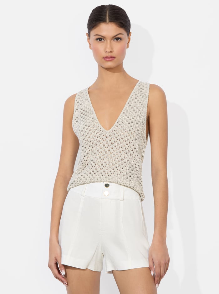 alice & olivia ANNALISE POINTELLE TANK OATMEAL