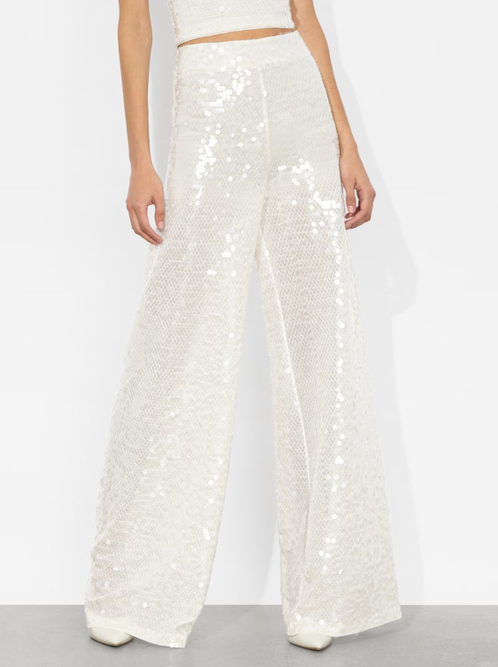 alice & olivia ATHENA SEQUIN PANT OFF WHITE/CLEAR