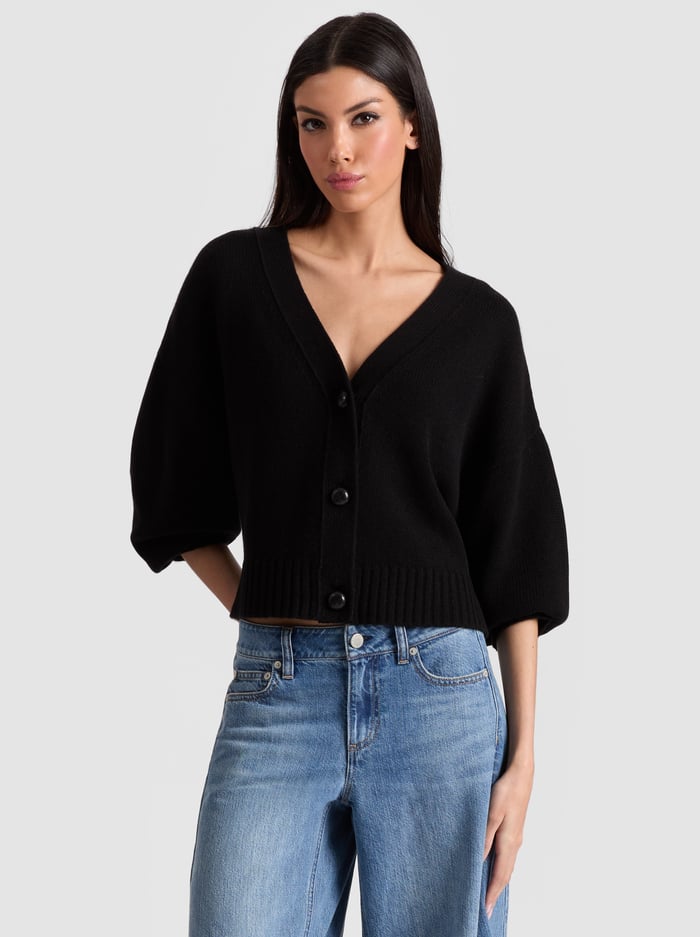 alice & olivia ATTICUS CROPPED CARDIGAN BLACK