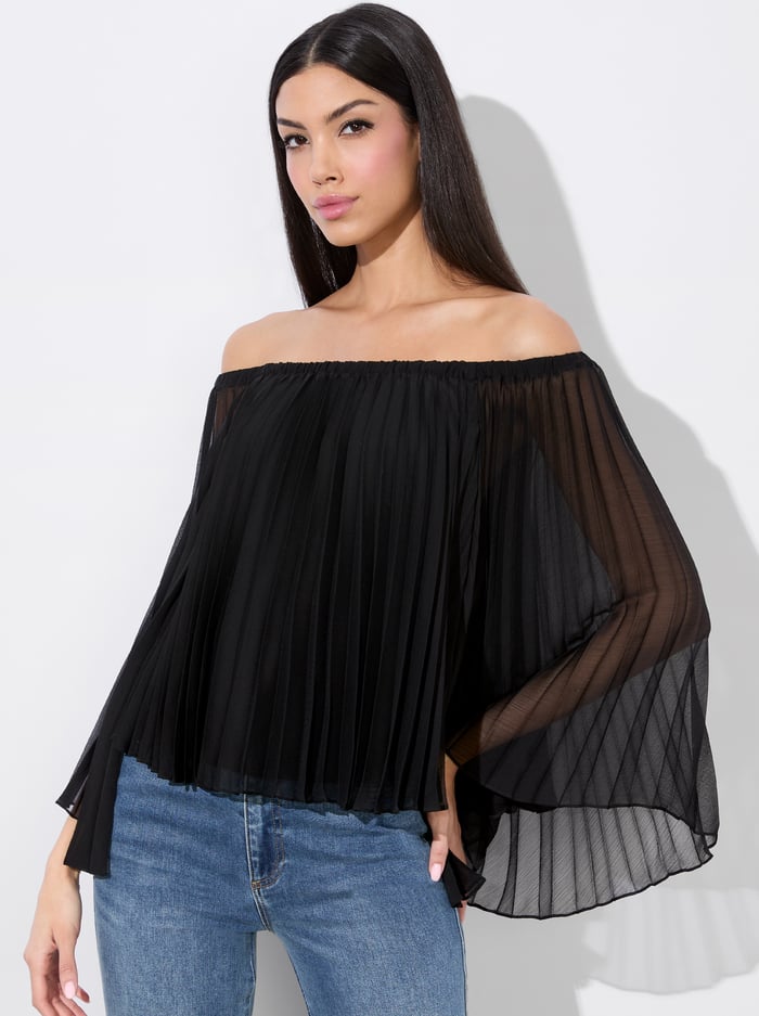 alice & olivia AUNDREA OFF THE SHOULDER BLOUSE BLACK