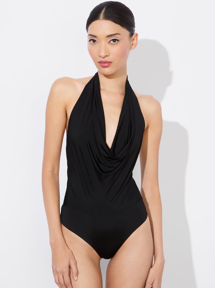 alice & olivia AYANNA COWL BODYSUIT BLACK