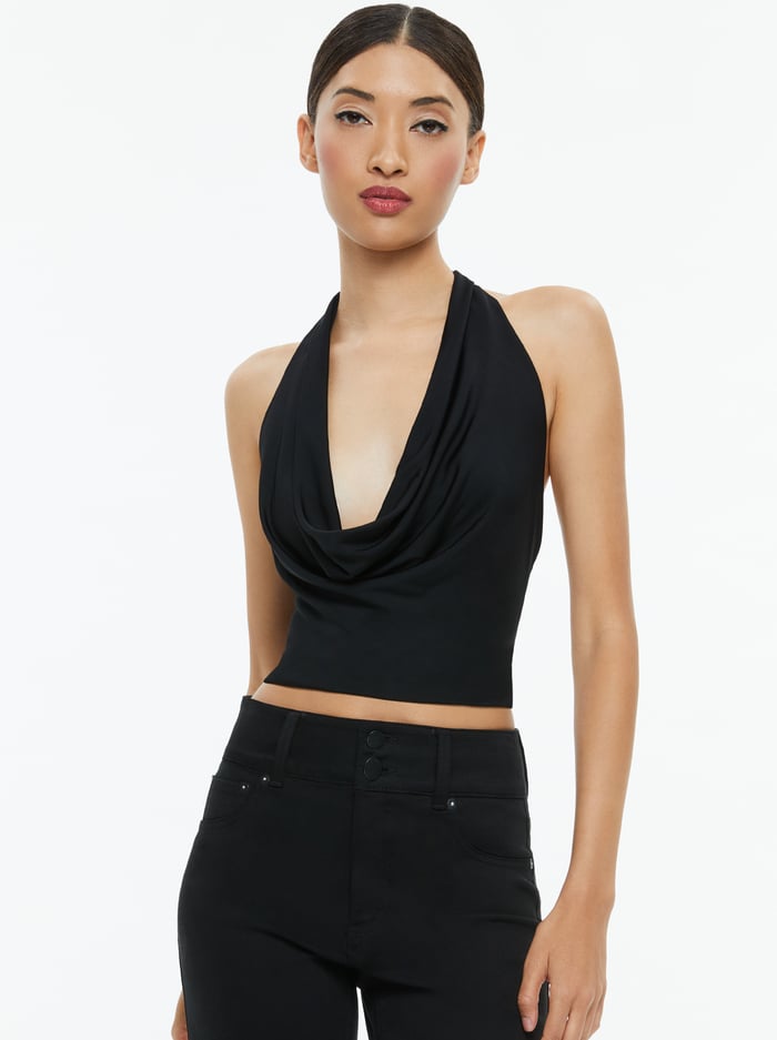 alice & olivia AYANNA CROP TOP BLACK