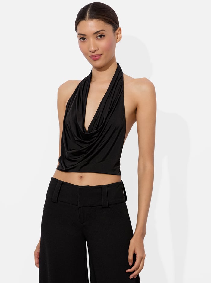 alice & olivia AYANNA HALTER TOP BLACK