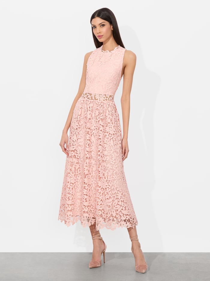 alice & olivia BABETTE MIDI DRESS PINK BLOOM