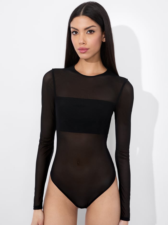 alice & olivia BANDEAU LONG SLEEVE BODYSUIT BLACK