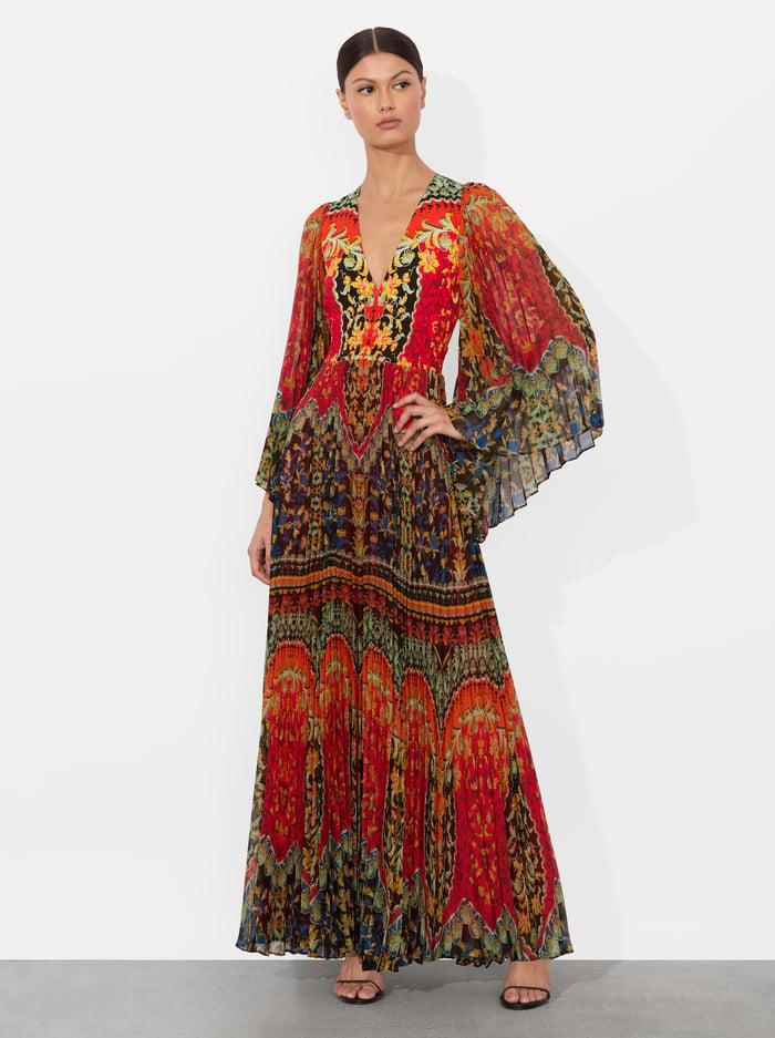 alice & olivia BENNET PLEATED MAXI DRESS LOVE NOTE