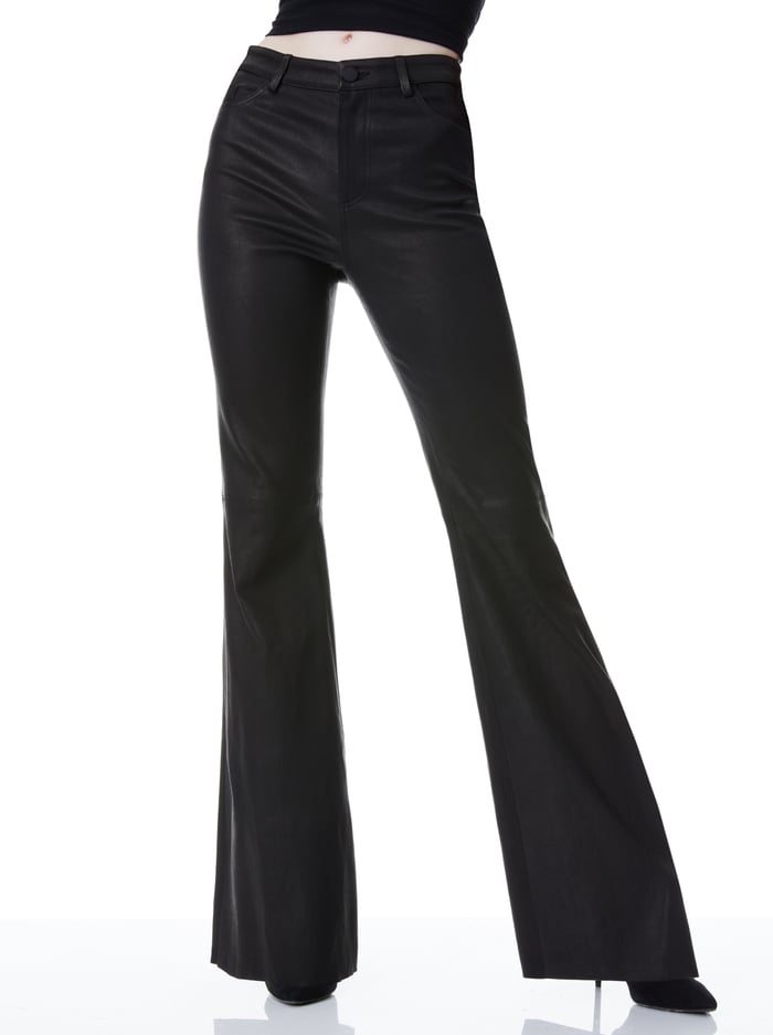 alice & olivia BRENT LEATHER BELL PANT BLACK
