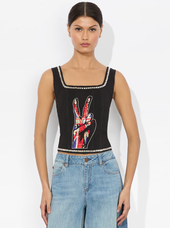 alice & olivia BRESLIN BAND TEE CORSET BLACK MULTI