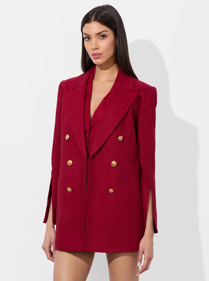 alice & olivia CAMPBELL LINEN BLAZER DARK CHERRY