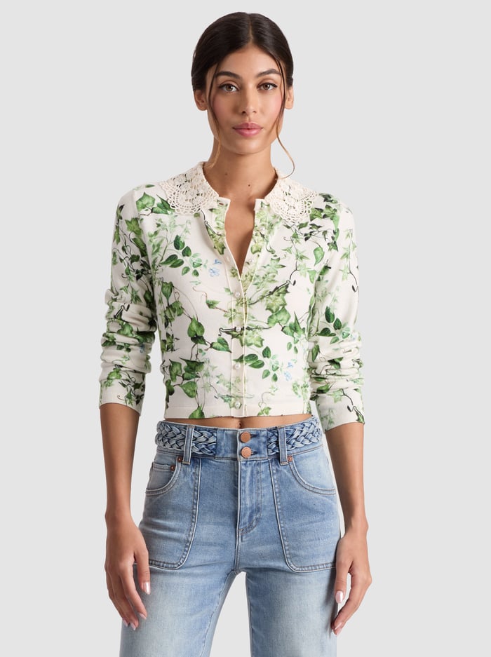 alice & olivia CARSON COLLARED CARDIGAN VINEYARD