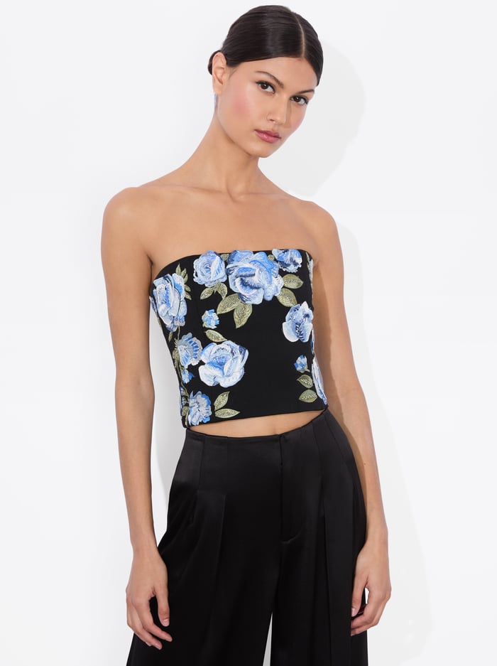 alice & olivia CECE EMBELLISHED TOP BLACK MULTI