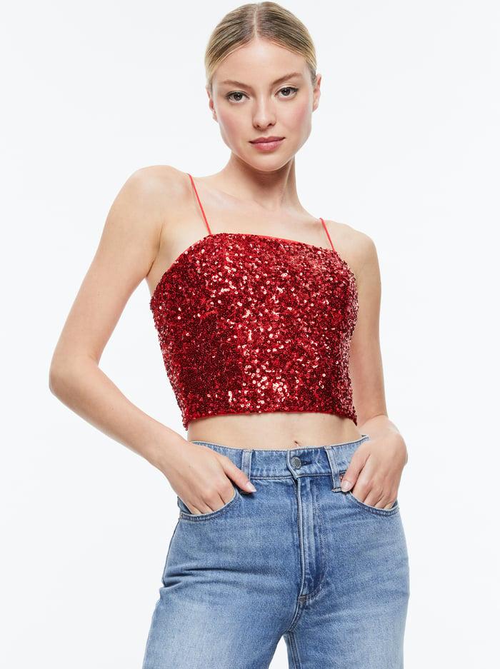 alice & olivia CERESI SEQUIN BANDEAU TOP RED APPLE