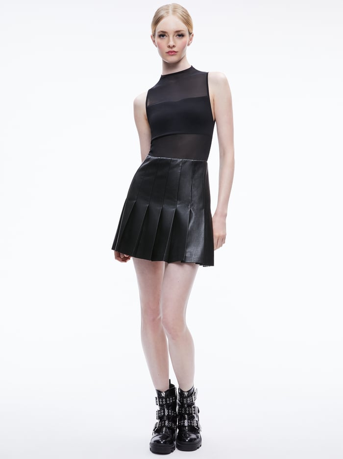 alice & olivia CHARA VEGAN MINI DRESS BLACK