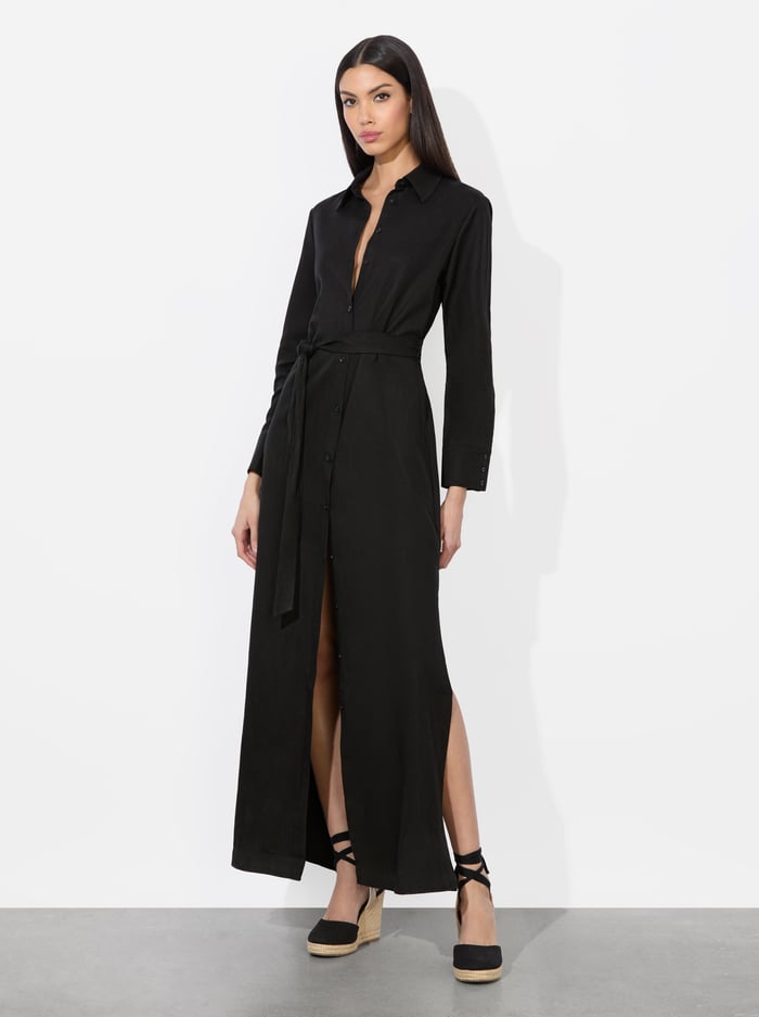 alice & olivia CHASSIDY LINEN MAXI DRESS BLACK
