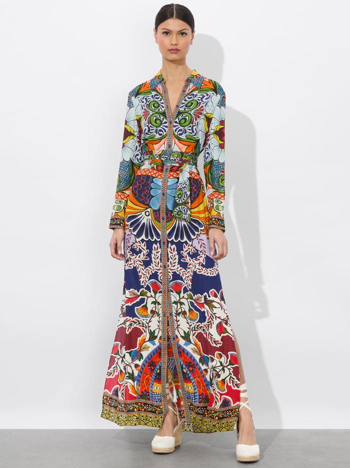 alice & olivia CHASSIDY MAXI SHIRT DRESS ON THE ROAD