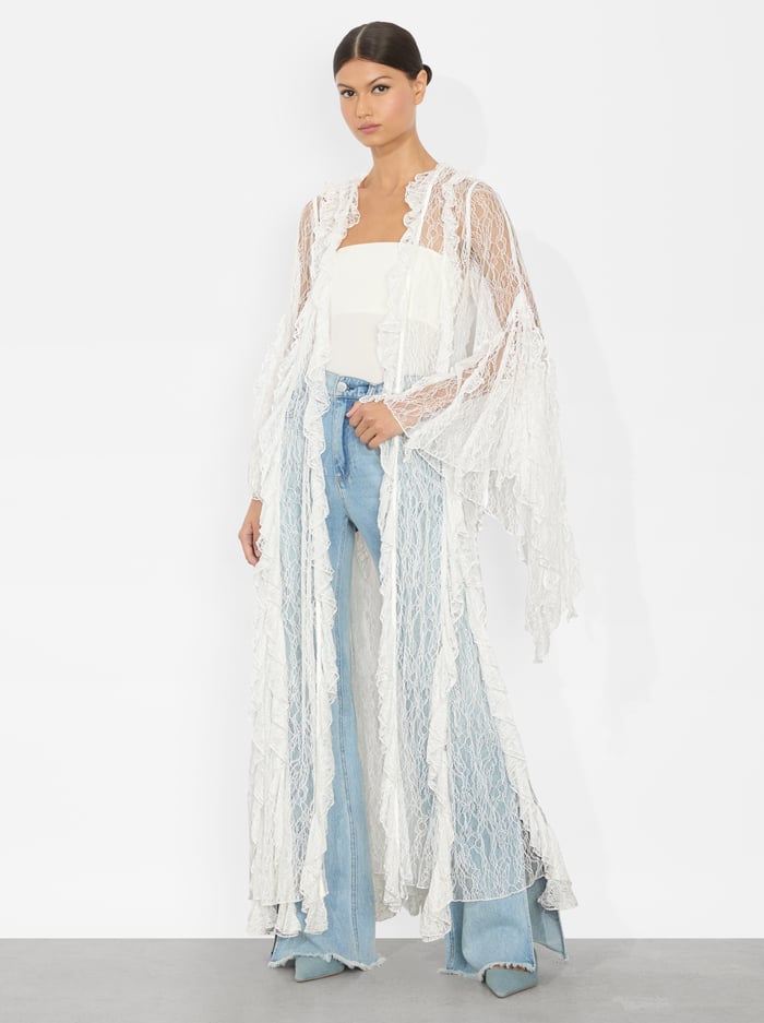 alice & olivia CHER RUFFLE MAXI ROBE CHAMPAGNE