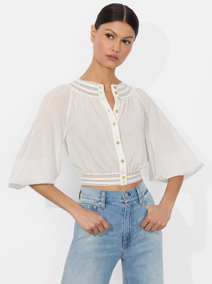 alice & olivia CHERELLE BUTTON DOWN BLOUSE OFF WHITE