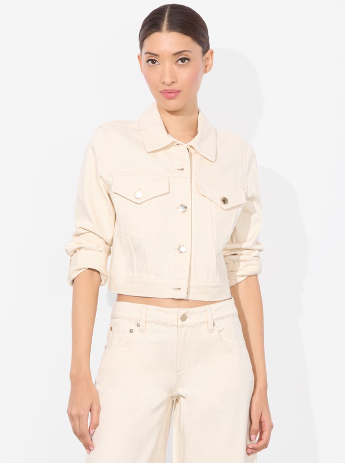 alice & olivia CHLOE DENIM JACKET NATURAL