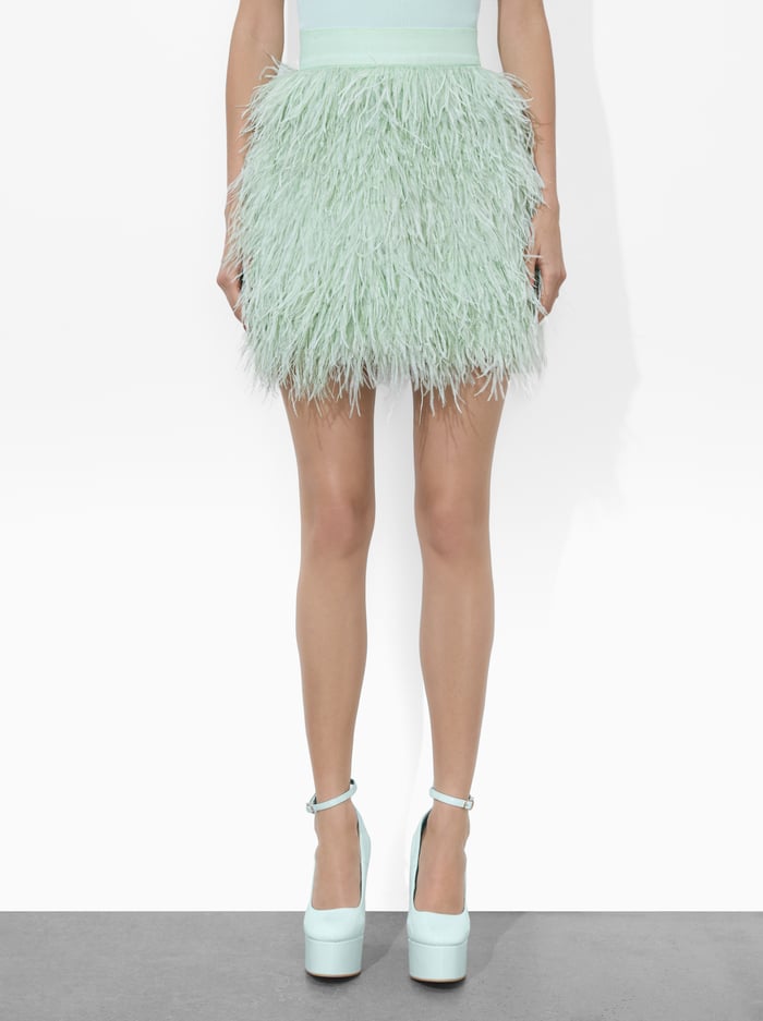 alice & olivia CINA FEATHER SKIRT SEA SPRAY