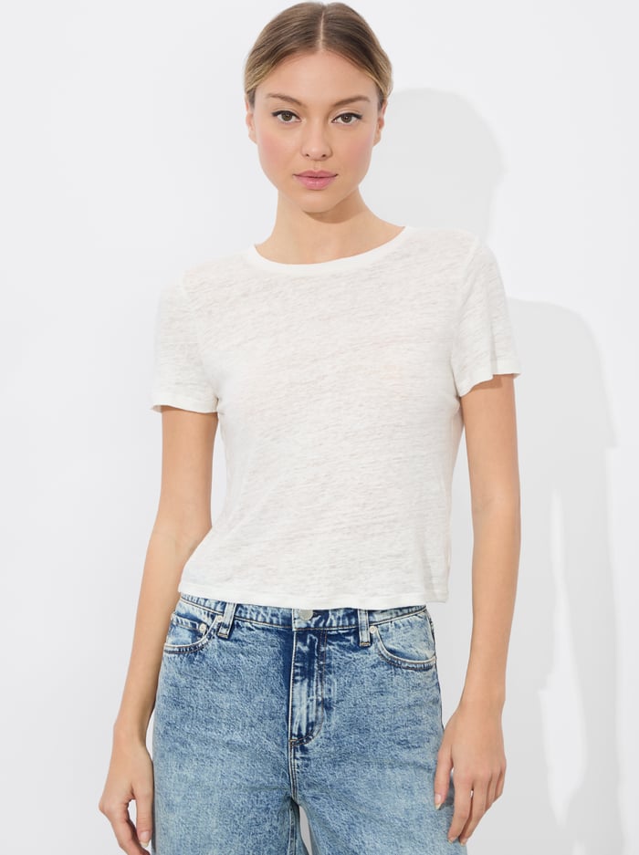 alice & olivia CINDY CROPPED LINEN TEE BLACK