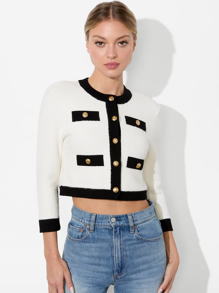 alice & olivia CLAIRA CARDIGAN BLACK/SOFT WHITE